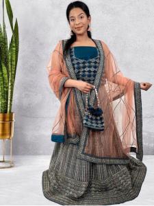 Heavy Embroidered Peacock Blue Lehenga Choli for Party