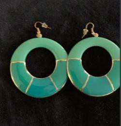 Large Green & Gold Pierced Earrings -Great Gift