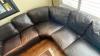 5 seat leather sectional with 3 drawer glass top coffee table