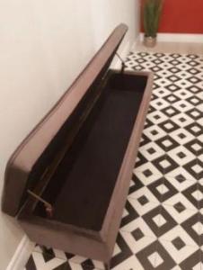 New velvet storage bench in military green.