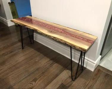 Custom walnut /red resin coffee table