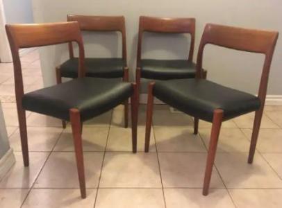 Mid century modern Niels Moller Teak and leather dining chairs